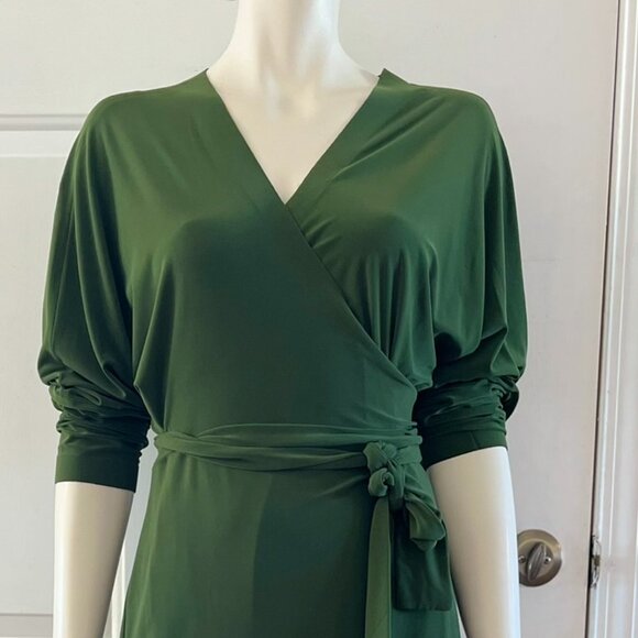 Norma Kamali Green Oliva Dolman Wrap Straight Dress Sz Xl/42 - Picture 5 of 13